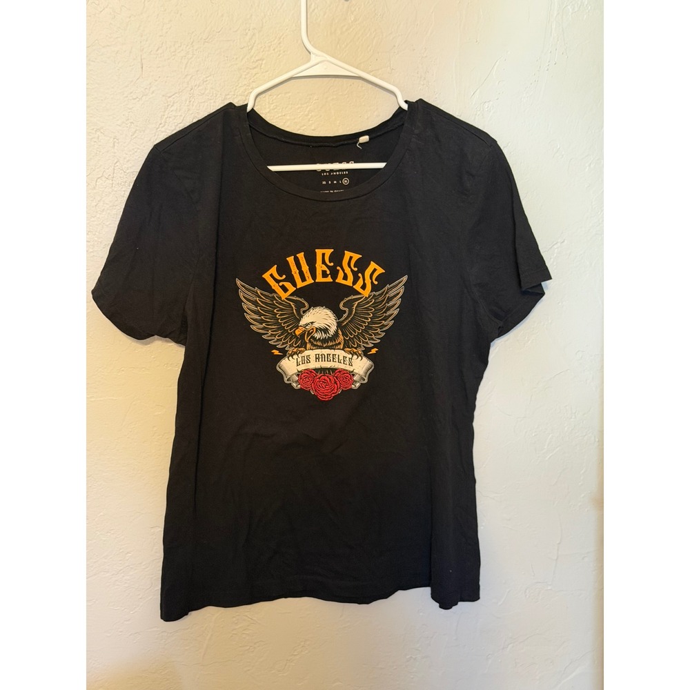 Guess Los Angeles Eagle Rose Graphic Tee Black Short Sleeve T-Shirt XL